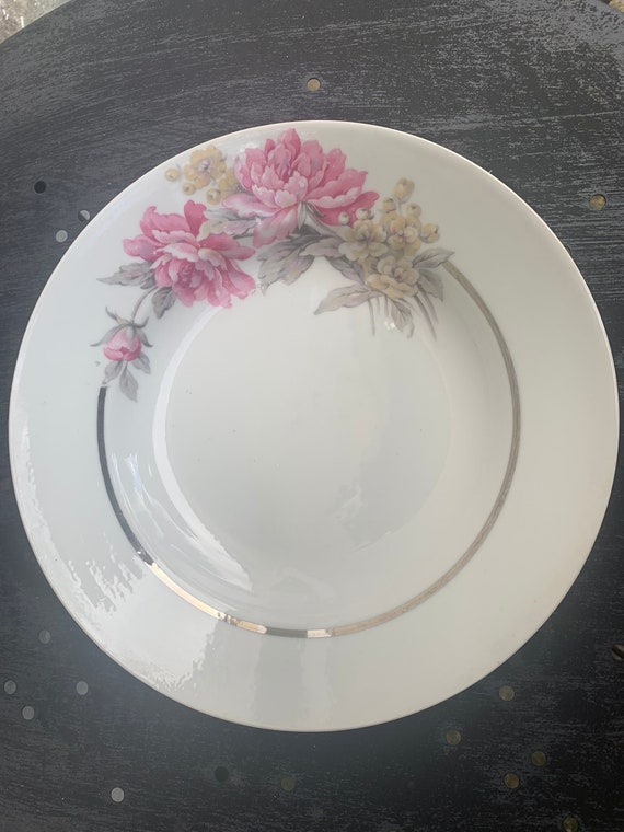 6 soup plates in porcelain, peonies model, CSA limoges france art deco