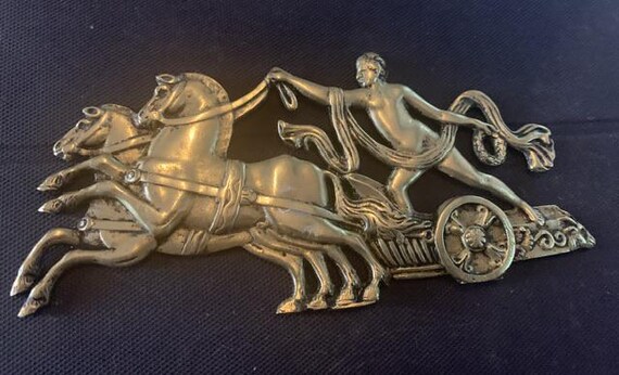 Door plate in gilded brass, Greco Roman pattern, vintage