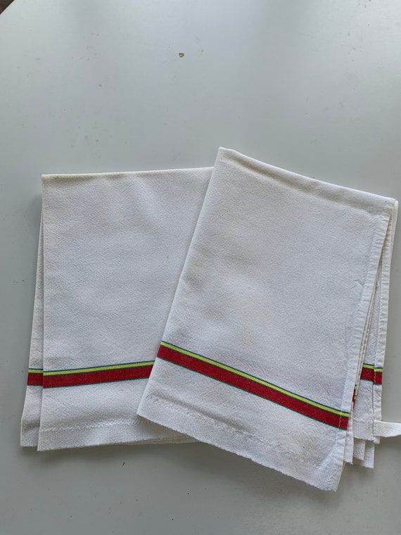 Two old tea towels yellow and red stripes