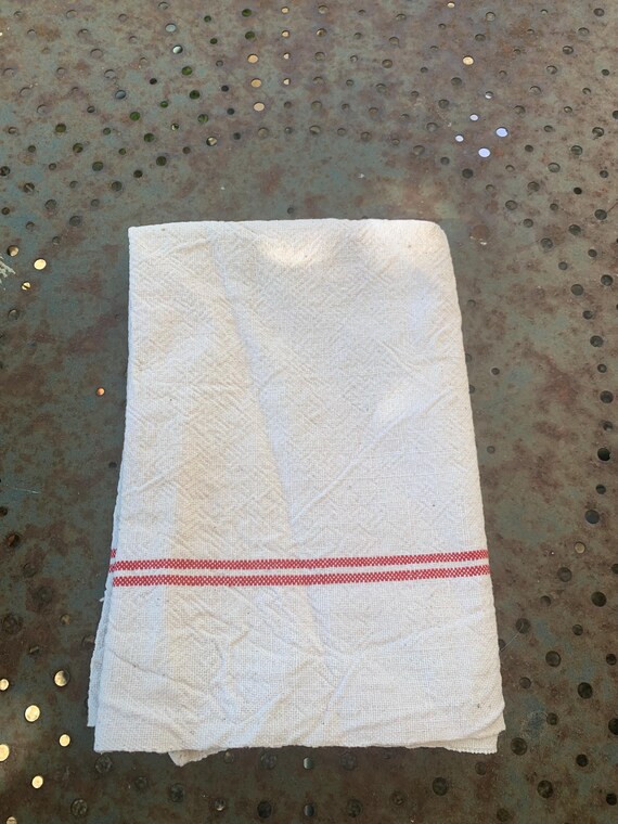 Vintage linen and hemp tea towel with vintage red slats
