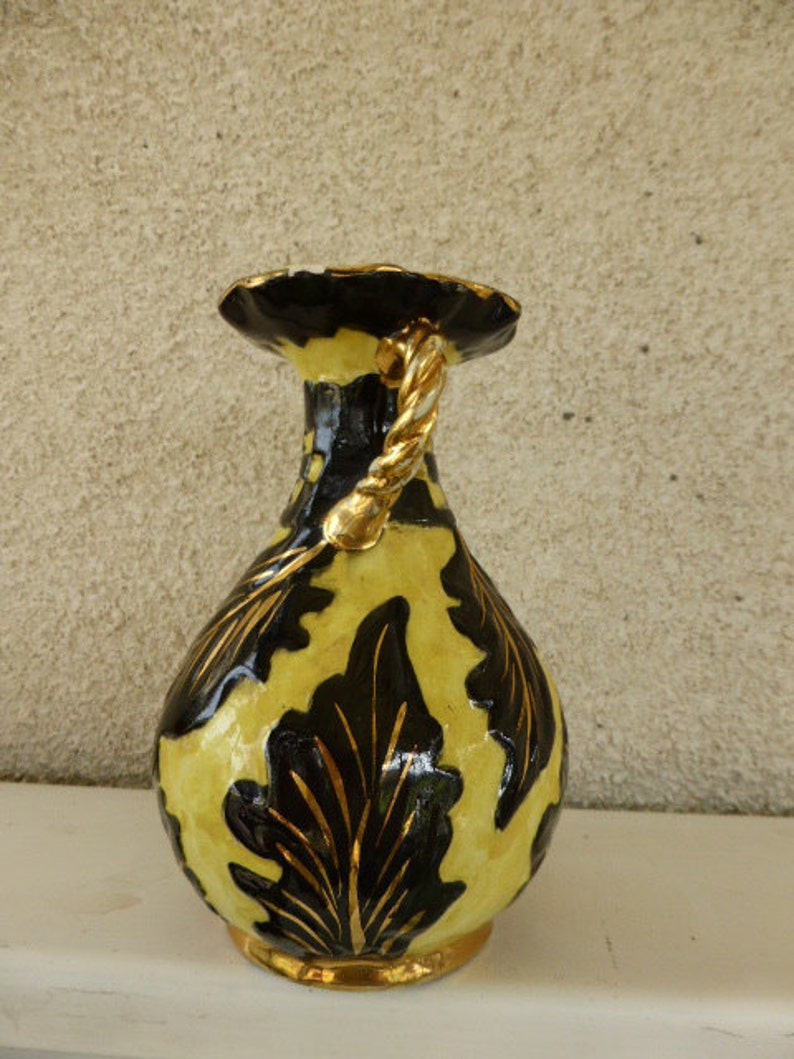 Superbe Vase amphore VALLAURIS en céramique émaillée jaune Etsy