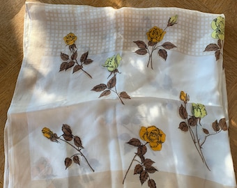 Scarf pattern of orange and yellow roses, silk, vintage
