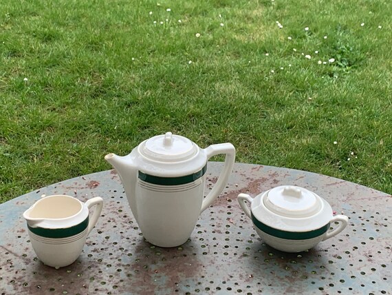 Coffee maker, milk jug and sugar bowl light model, old digoin and sarreguemines.