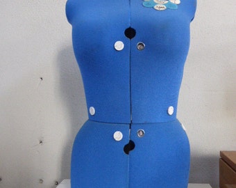 Adjustable seamstress in vintage blue fabric. 2 sizes, size A bust 84/100 or B 99/115