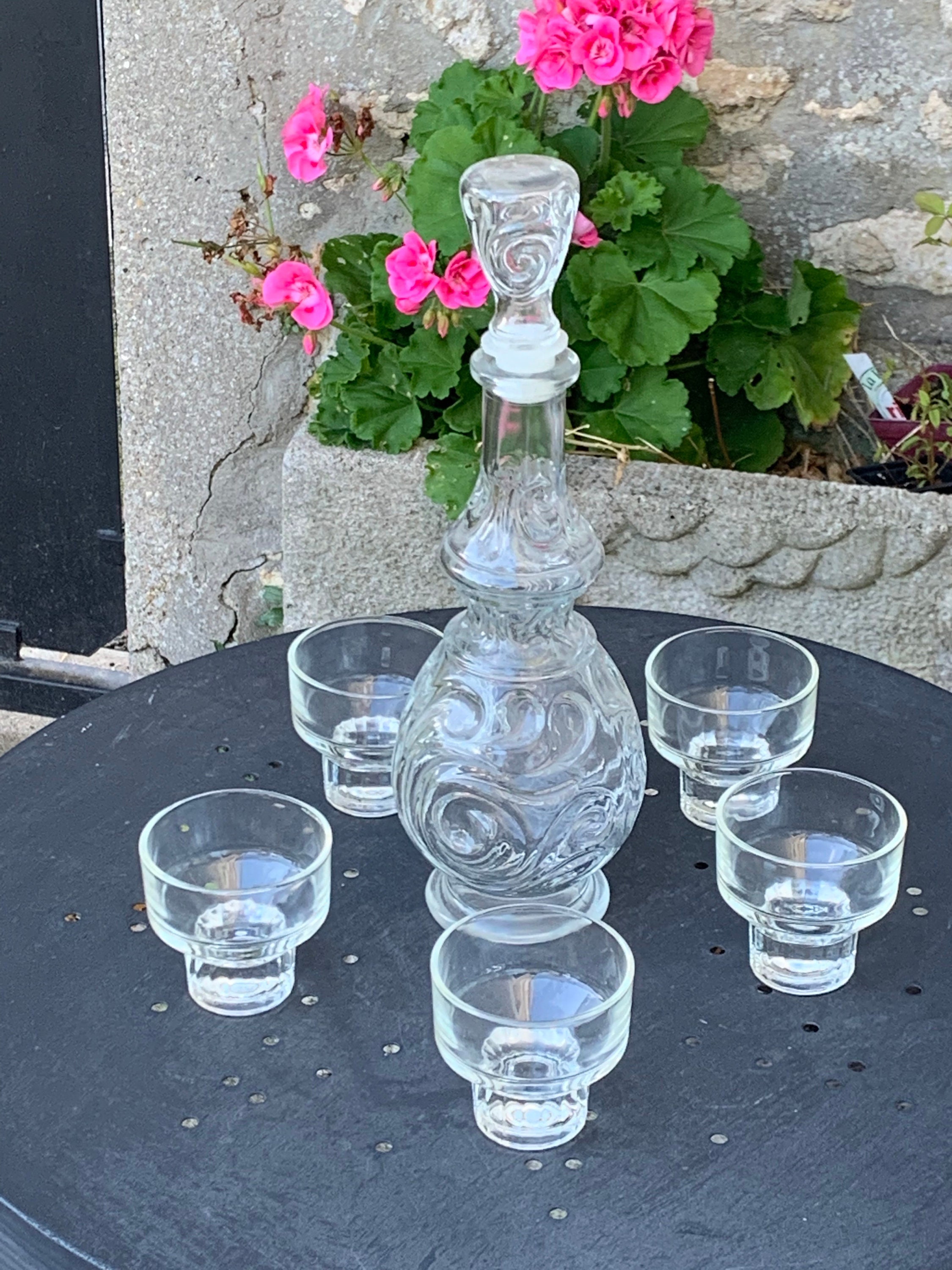 Service A Porto Composé d'une Carafe Flacon et de 5 Verres Empilables Design Vintage