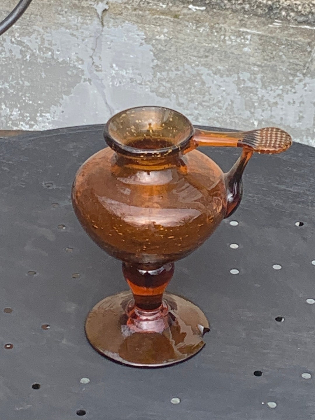 Candle Holder, Oil Lamp, Amber Blown Glass, Ocher, BIOT, Glassware Made