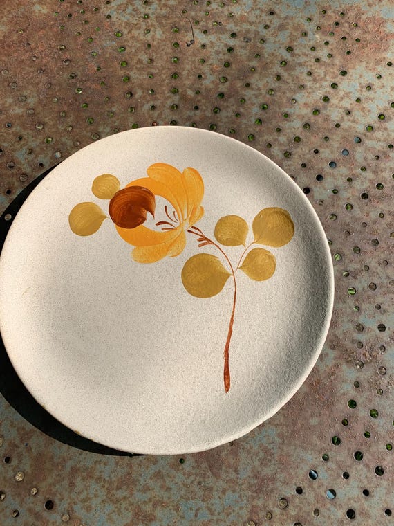 Ceramic cake dish Loire 1713 earthenware of Saint Amand France, hand painted vintage 1970