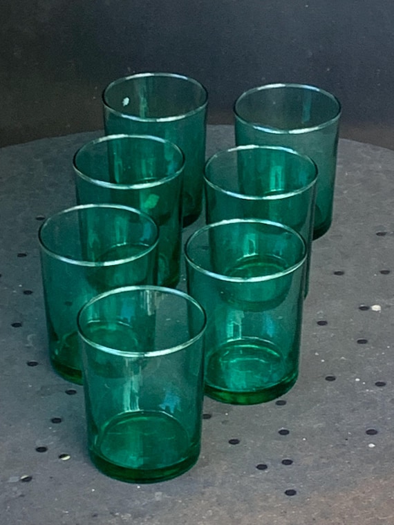 7 vintage LESIEUR oil advertising green glasses, 1970s