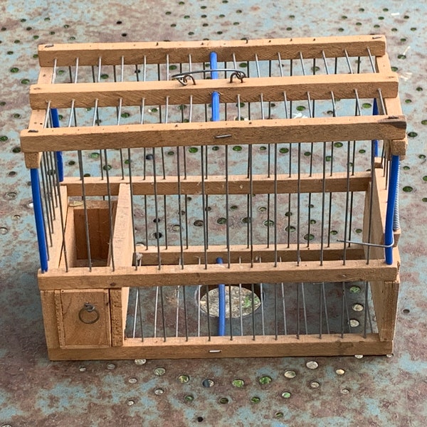 Cage a oiseau vintage, en metal et bois, collector