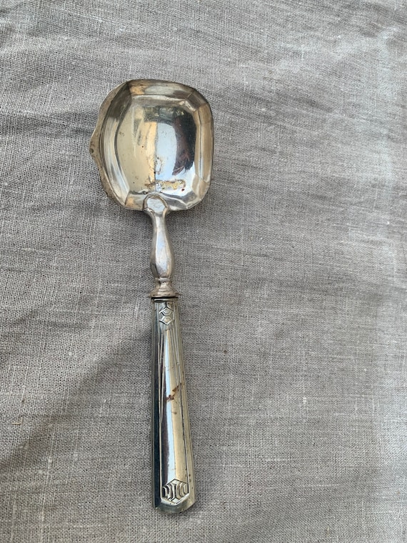 Cream spoon, unmarked silver service cutlery, art nouveau