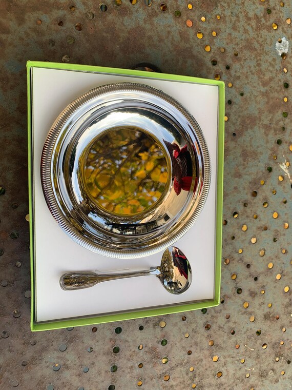 Plate and porridge spoon, stainless steel, cherub children's selection