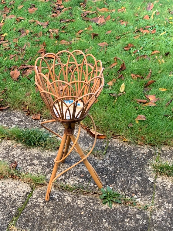 Rattan and wicker plant holder, design and vintage