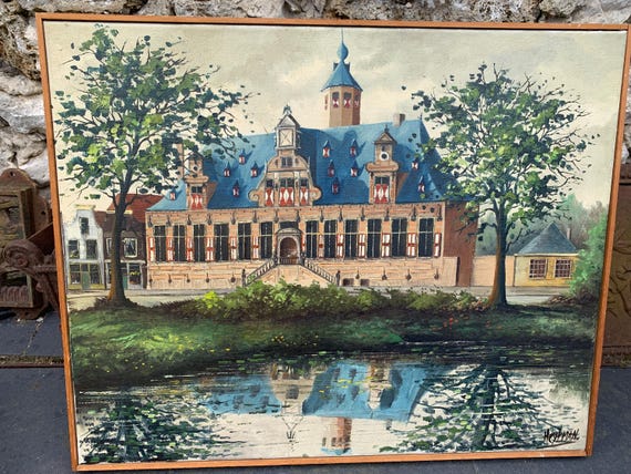 Painting depicting a Dutch architectural monument signed by Willem Heytman, vintage and collector's item