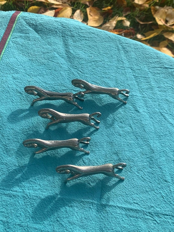 5 silver metal knife racks Vintage horses 1970