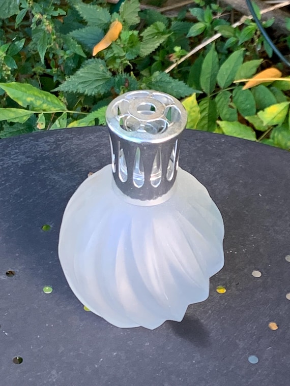 Berger Lamp transparent frosted glass base and vintage silver metal cap