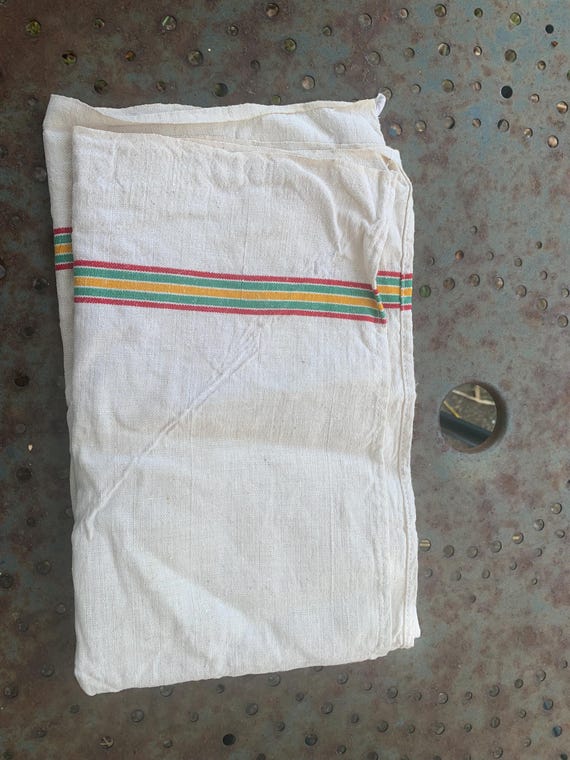 Two old tea towels yellow and red stripes