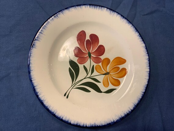 Compotier E. Charbonnier, Salins, Terre de Fer, country model, made in France, flower pattern, vintage and collector
