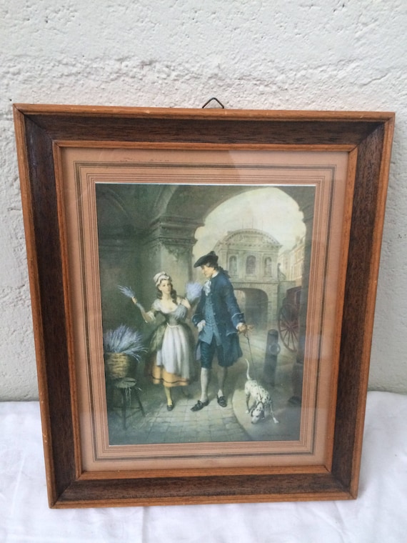 Old engraving framed in a wooden frame signed V De Beauvoir Wercd