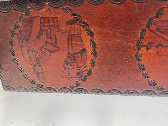 Rectangular wooden tray chiseled folklore Brittany vintage 1950/60, GAB stamp, hand decor