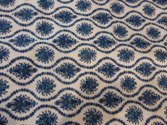 Tissue Coupon BOUSSAC model Seville, blue flowers ROMANEX BOUSSAC, fabric stabilized, cotton, vintage