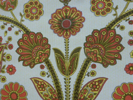 WALLPAPER original vintage 1970  Wallpaper, flowers orange, cashmere design, for one meter