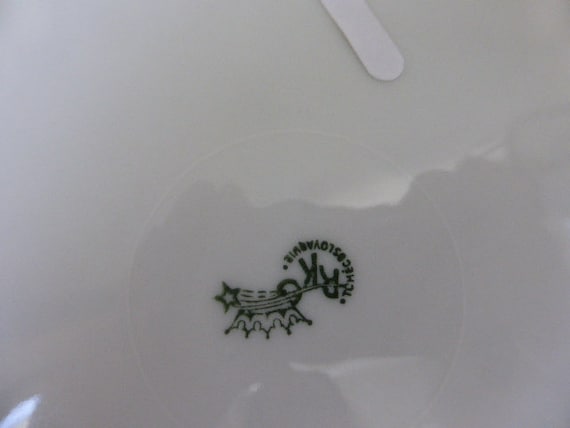 Vintage porcelain cake dish, stamped Czechoslovakia RK, floral decor, silver color handle, vintage