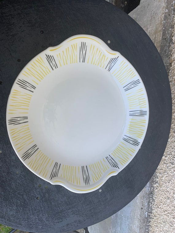 Earthenware dish with handles FB Numero 81, yellow and black design and vintage pattern 1950/60