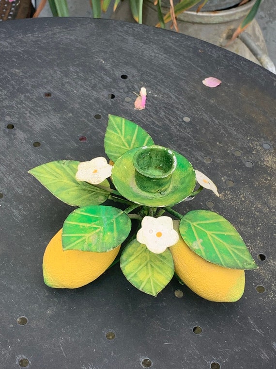 Metal candle holder vintage lemons