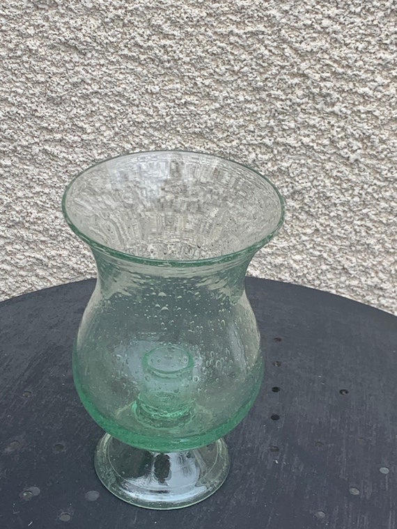 Candle holder, Green blown glass candle holder from BIOT glassware, made in France, vintage and signed, Large model, collector and vintage