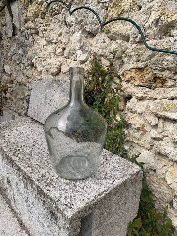 Dame Jeanne, bottle, VIRESA bottle, transparent glass, vintage