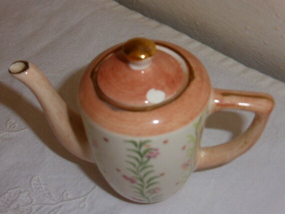 手描きの磁器の花が描かれたミニチュアティーセット、ヴィンテージの7