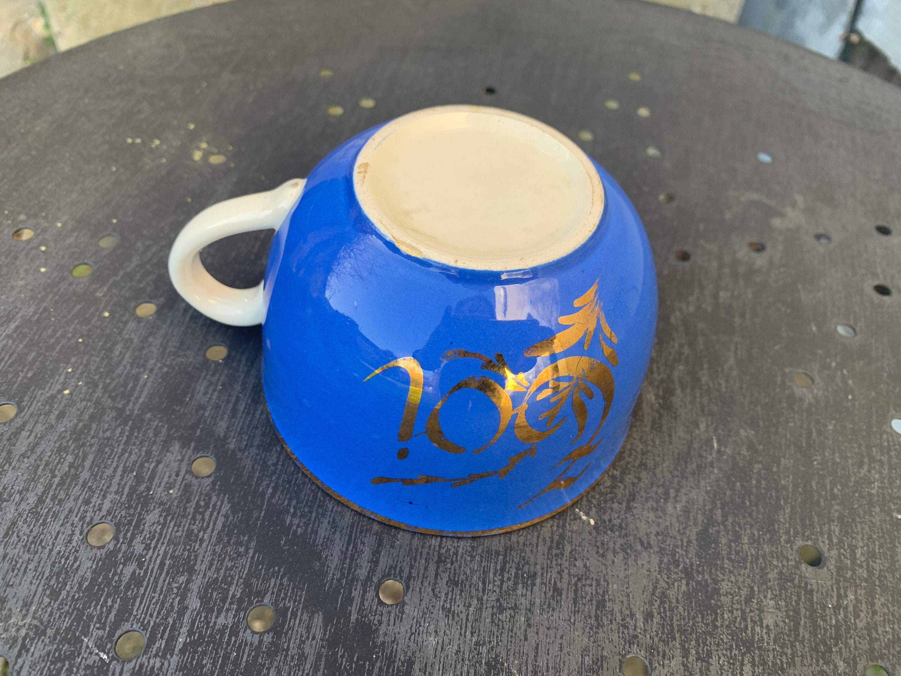 Service A Cafe Toi et Moi, Composé de Deux Tasses Bleu Or Toi Rose Soucoupes Moi en Ceramique Emaill