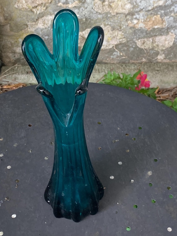 Vase, blue glass soliflore, designer and vintage shape