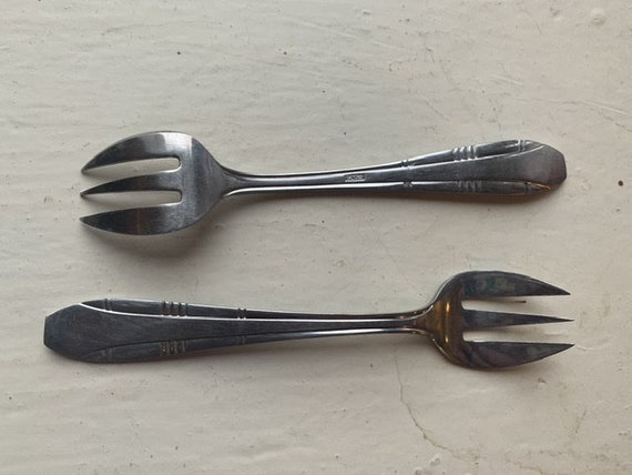 6 small stainless steel forks, LUMEN INOX, chiseled metal, fillet model, vintage