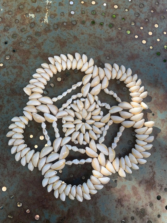 Trivet, centerpiece, original and vintage in woven cowrie shells, Polynesia,