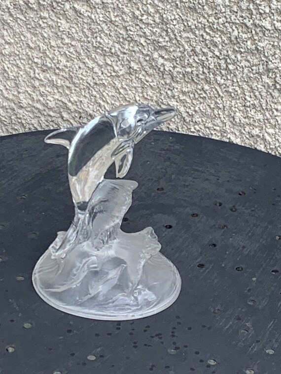 Vintage transparent Crystal glass dolphin paperweight