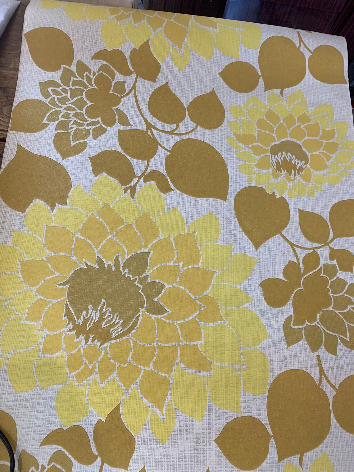 Vintage 1970 Wallpaper Roll, Wallpaper, Large Yellow Flowers ...