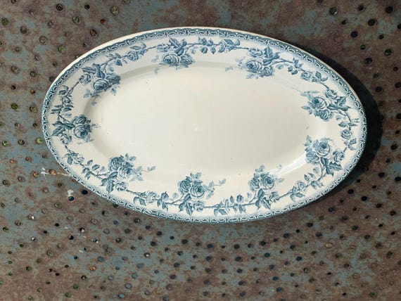 Serving dish, Boulenger, iron land, Paris, France, rose motifs, collector and art deco