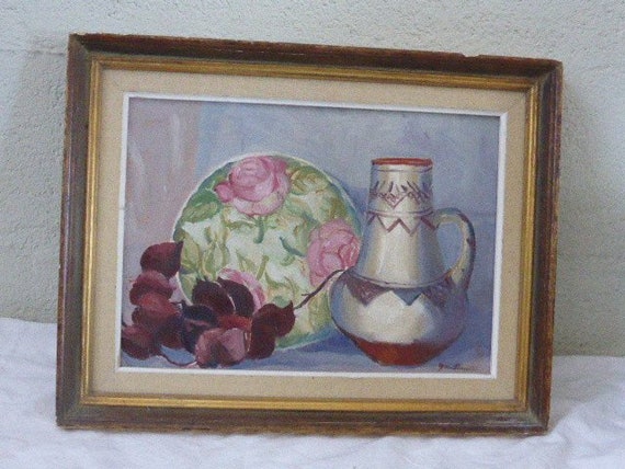 Superb painting, canvas painting, still life signed Gen Parrotte framed in an old wood frame