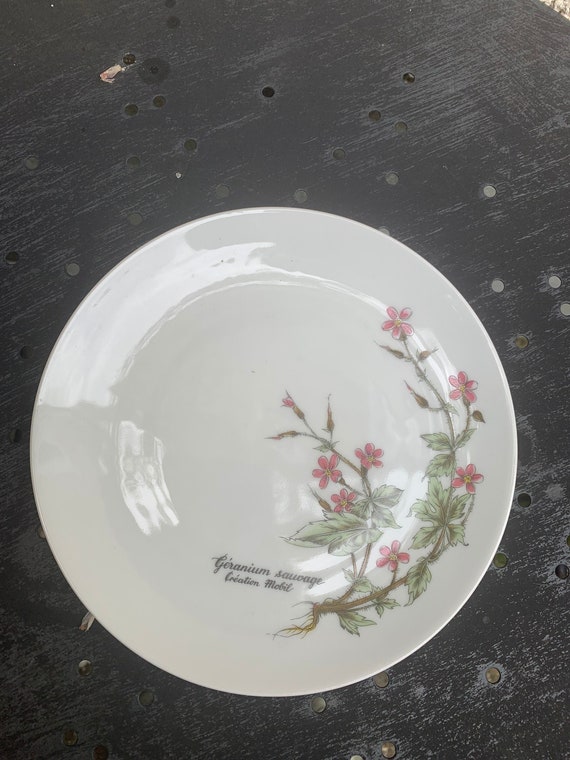 6 small herbal pattern plates in porcelain winterling bavaria MOBIL creation, wild geranium model, vintage and collector