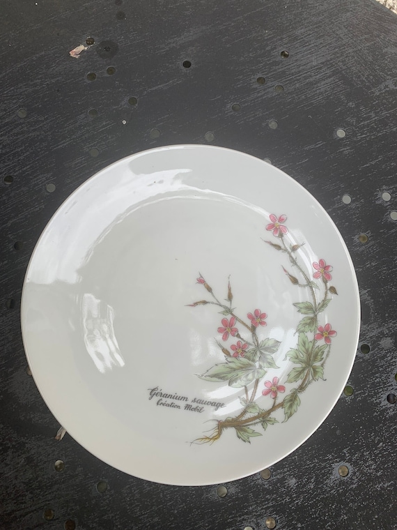 6 small herbal pattern plates in porcelain winterling bavaria MOBIL creation, wild geranium model, vintage and collector