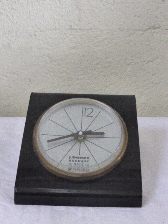 Vintage Plexiglas Desk Clock 1970, Stamped, J. BONET, offices, Nice, France