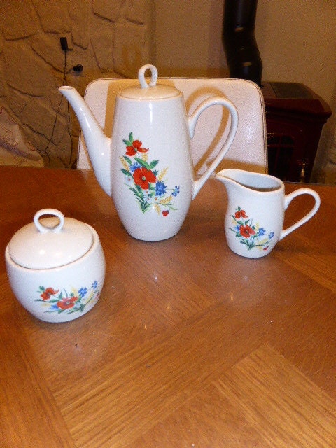 Service A Cafe Vintage 1960 et 1970 Les Coquelicots Été Made in China