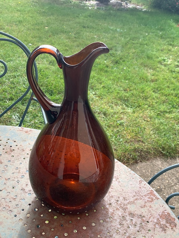 Large blown glass carafe, ocher, amber, vintage 1970,