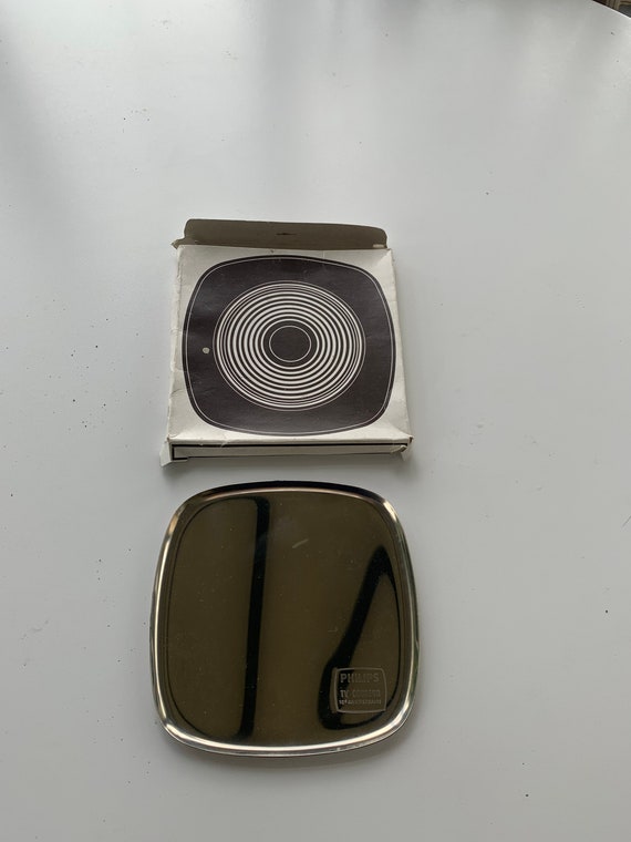 Stainless ashtray, advertising for Philips Tv colors, 10th anniversary, designer A. Noblet, by Arpe design, collector and 1970 vintage