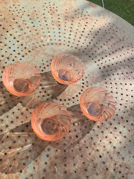 4 ramekins in pink glass and frosted glass, vereco made in France, kitchenalia, vintage 1960/70