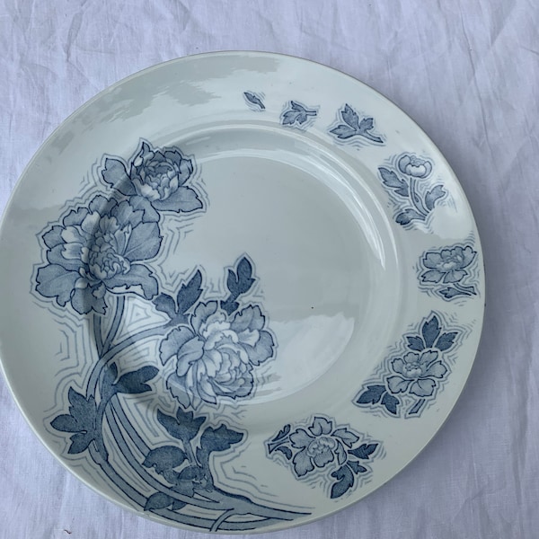 Grande assiette plate, assiette de presentation Floreal Luneville, K & G, made in france en faience et fleurs bleues, vintage et collector