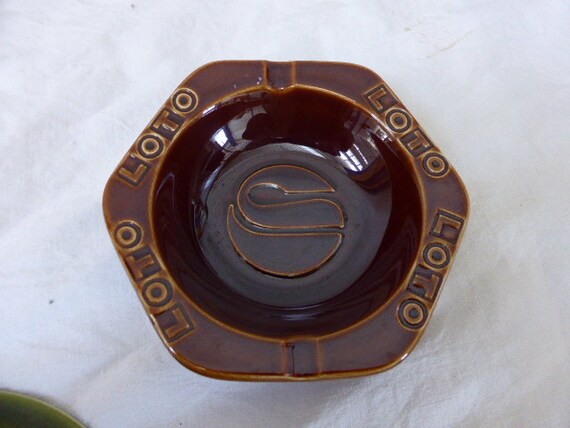 LOTO advertising ashtray in vintage enamelled ceramic GIEN FRANCE ceramic workshops, brown in color