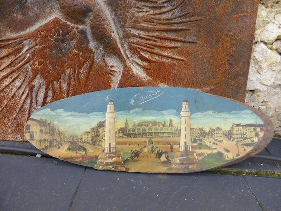 Like in Ostend, a poetic painting from the Art Deco period, holiday memories, composed of a collage of old photos and paintings.