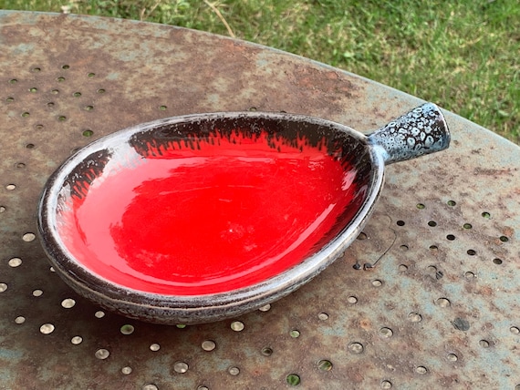 Vintage ceramic cup, red color, original shape and design, vallauris vintage